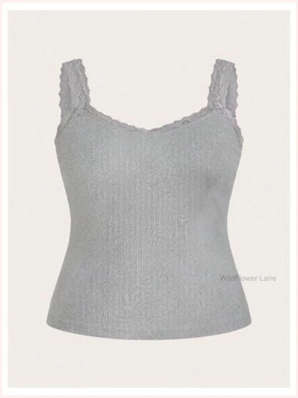 Plus Size Lace Trim Ribbed Cami Tank Top Sleeveless Fitted Undershirt Layering